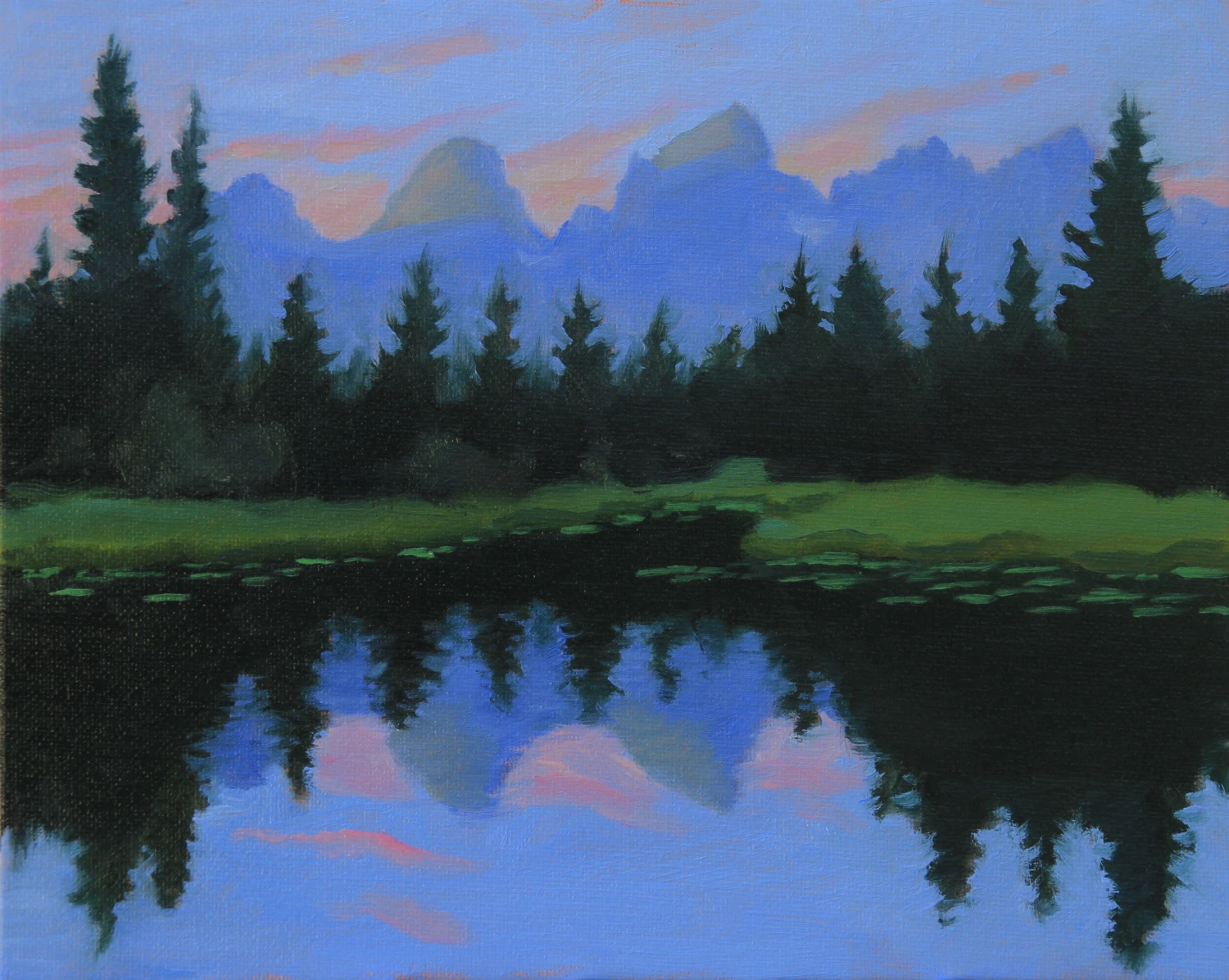 Plein air oil painting landscape of Schwabacher Landing Snake River Teton National Park, Wyoming by 