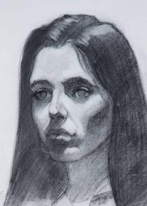 Charcoal portrait drawing of Rachael by Gio Argentati 