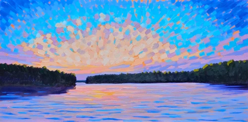 Oil Landscape Painting of Sunrise at Lake Johnson Raleigh by Gio Argentati