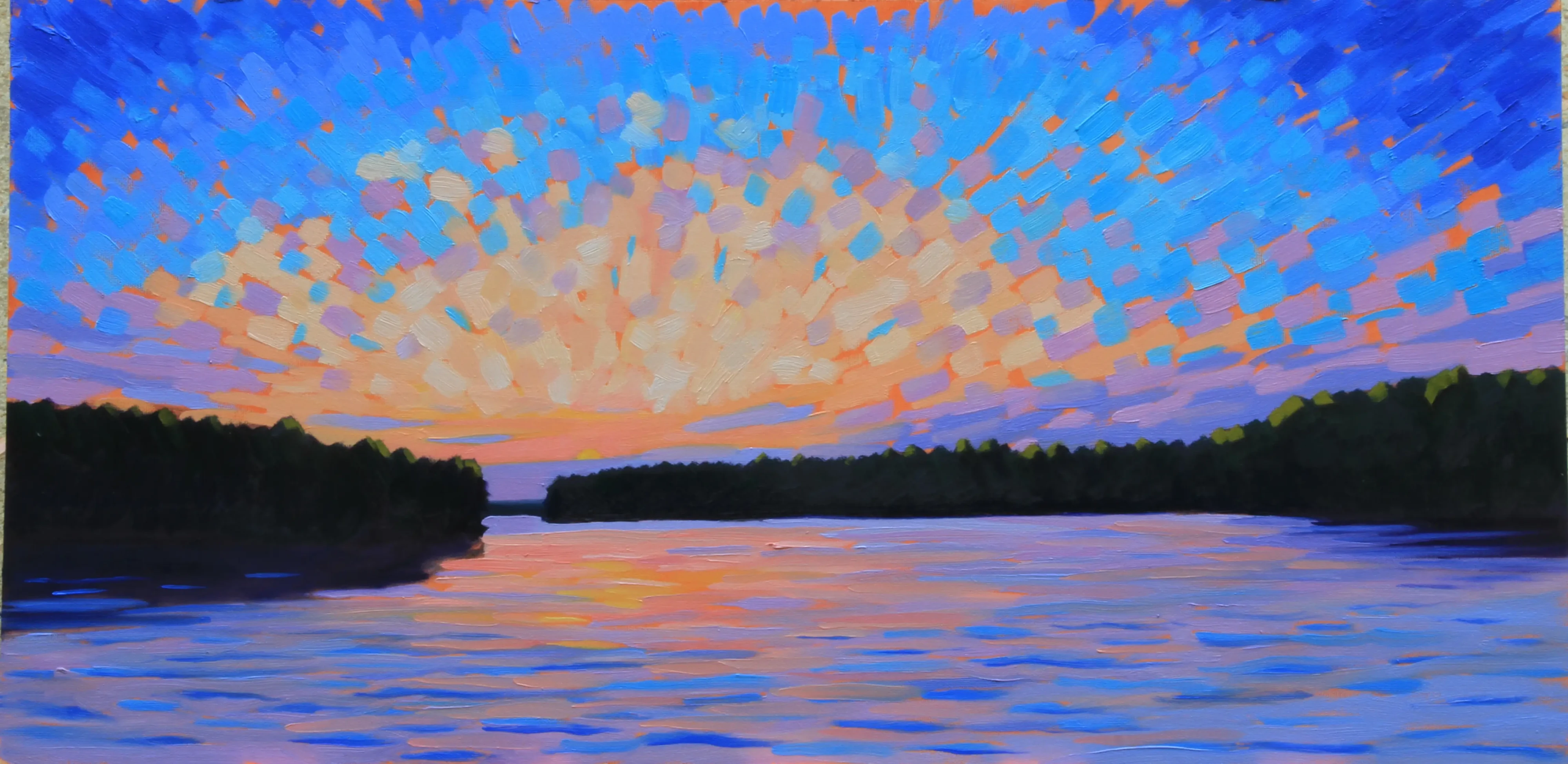 Oil Painting of Sunrise at Lake Johnson by Gio Argentati