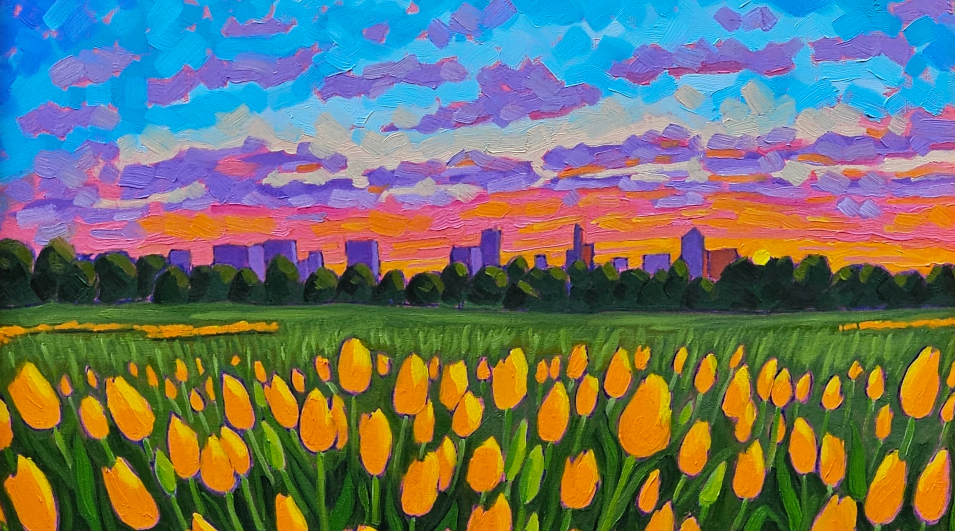 Oil Painting of Sunrise at Dix Park by Gio Argentati